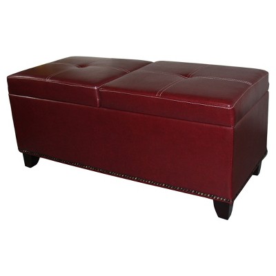 Storage Bench with Lift Top Table 15" - Red Leatherette - Ore International
