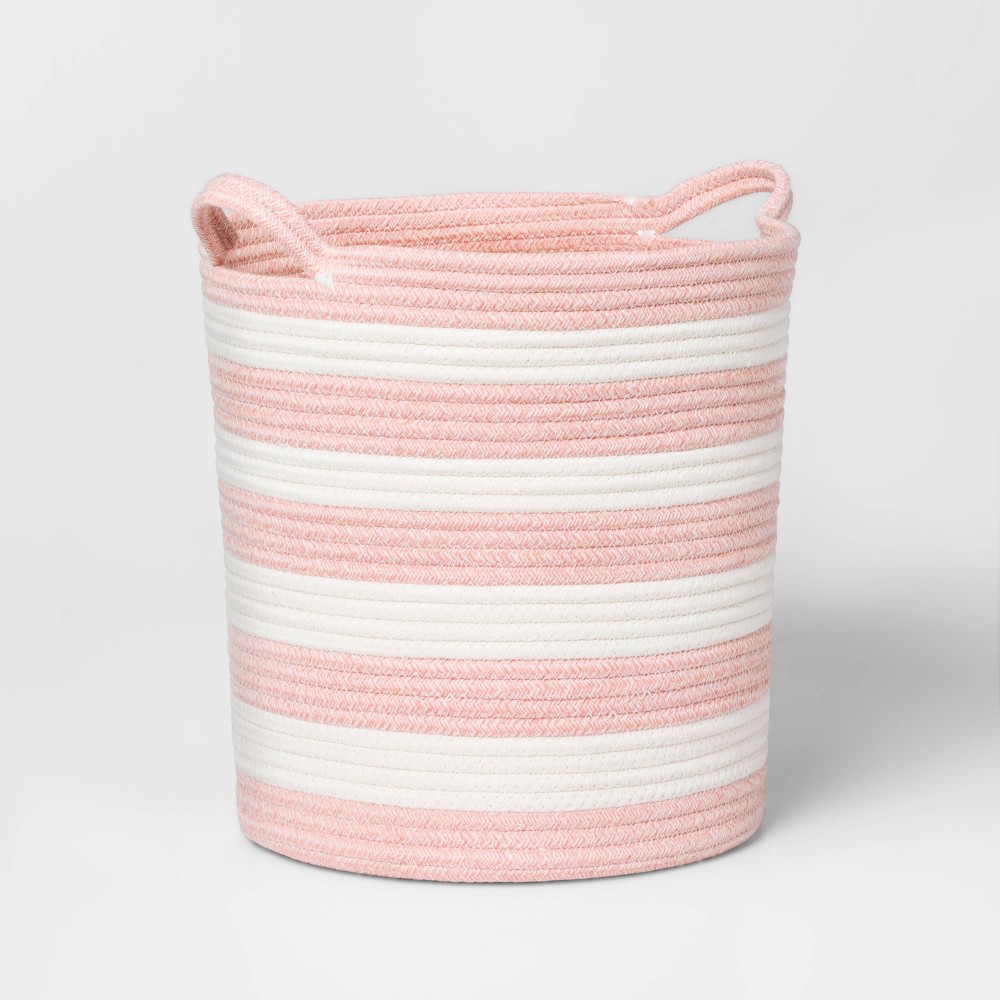 Photos - Other Decoration Medium Striped Coiled Kids' Rope Basket Rose Pink - Pillowfort™