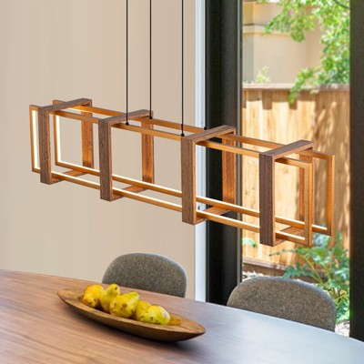 LLHZSY Farmhouse Wood LED Linear Chandeliers Rectangle Pendant Light - W39 2/5"