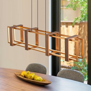 LLHZSY Farmhouse Wood LED Linear Chandeliers Rectangle Pendant Light - W39 2/5" - 1 of 4