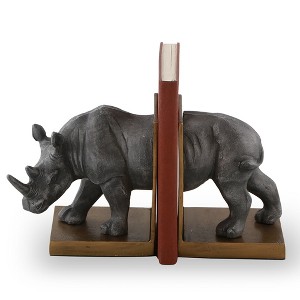SPI Home Metal Rhino Bookends Pair – 7.5" Tall Hand-Finished Safari-Themed Desk or Bookshelf Accents - 1 of 3