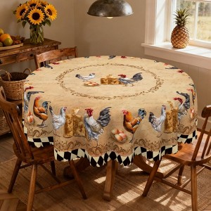 LOVEVOOK Checkered Wood Grain Tablecloth - Farmhouse Animals Table Covers, Rooster Plaid Table Clothes for Dining Room, Party, Home Decor - 1 of 4