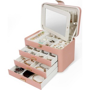 4 Layer Jewelry Organizer with Mirror, 3 Drawers, Jewelry Storage Box, for Earring, Necklace, Bracelet, Ring - 1 of 4