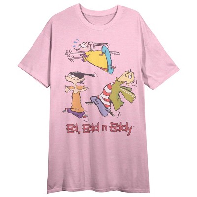 Ed Edd N Eddy Character Group Crew Neck Short Sleeve Cradle Pink Women's Night Shirt-Medium