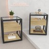 Dolonm Modern Industrial End Table with Drawer - Natural Wood MDF & Tempered Glass Top, Compact Nightstand for Bedroom & Living Room - 2 of 4
