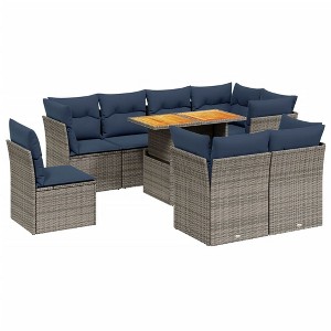 vidaXL Patio Sofa Set with Cushions 9 Piece, Outdoor Sectional Sofa Couch, Patio Conversation Set for Garden Backyard, Gray Poly Rattan - 1 of 4