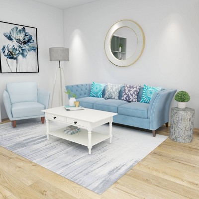 Iridescent Light Blue Mosaic & Wood Round Accent Table