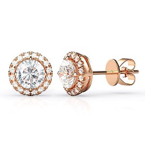 Amy and Annette 14K Gold or Sterling Silver Round Halo Earrings with Crystals - 1 of 4