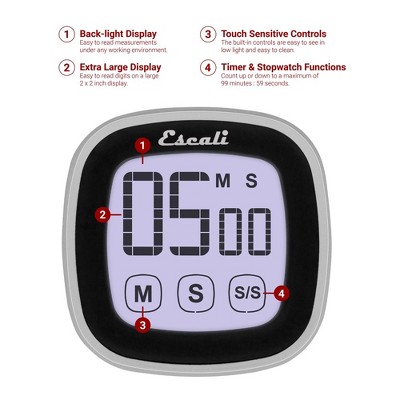 Escali Black Touch Screen Digital Kitchen Timer
