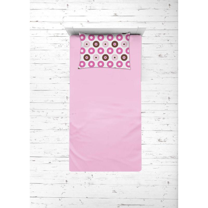 Bacati - Mod Dots Stripes Pink Fuschia Beige Chocolate 3 pc Toddler Sheet Set, 4 of 8