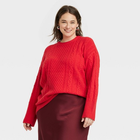 Women's Crewneck Tunic Pullover Sweater - A New Day™ Red Xxl : Target