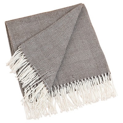 50"X60" Herringbone Tassel Fringe Throw Blanket - Saro Lifestyle