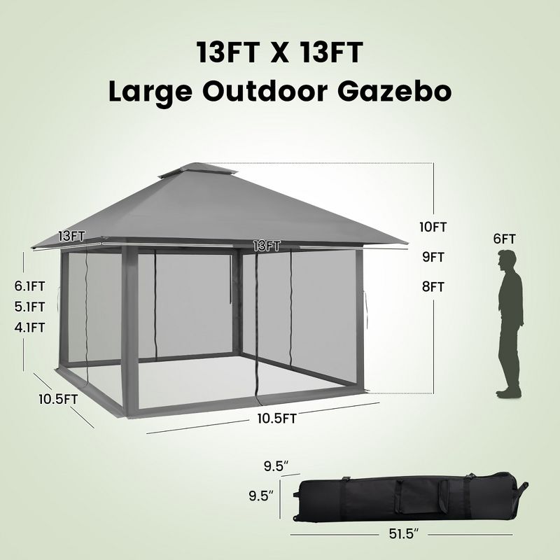 Costway 13x13ft Pop-up Instant Canopy Tent Mesh Sidewall UV50+ Adjust Outdoor Patio, 3 of 10
