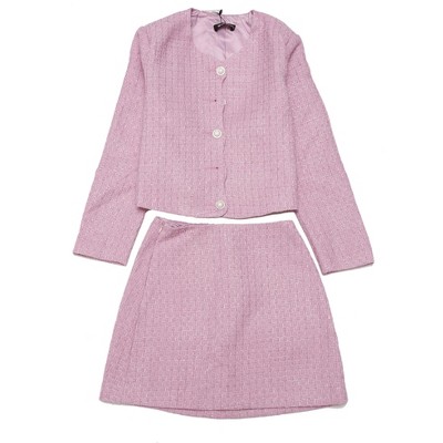 INSPIRE CHIC Women's Elegant Work Blazer Skirt Suit 2 Pieces