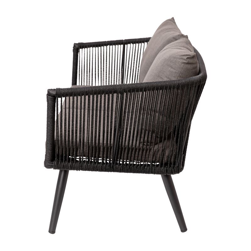 Emma and Oliver Black & Gray Woven All-Weather Four-Piece Conversation Set with Cushions & Metal Coffee Table for Porch, Backyard and Patio, 6 of 16