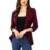 Women's Spring Fall Casual Blazers Puff Sleeve 3/4 Sleeve Solid Jackets Lapel Open Front Irregular Hem Work Suit Office Blazer - 2 of 4