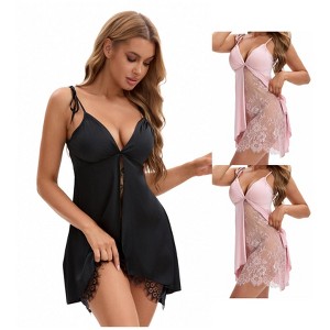 INSPIRE CHIC Women's 3 Packs Lace Deep V Open Full Slips Plunge Lingerie with Bulit in Bra - 1 of 4