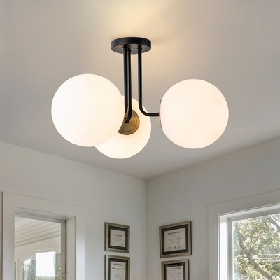 LLHZSY 3-Light 22" Modern Sputnik Globe Glass Semi Flush Mount Ceiling Light Fixture - Black/Gold