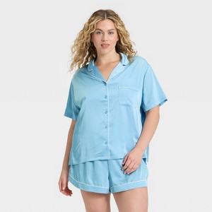 Women's Satin Short Sleeve Notch Collar Shirt and Shorts Pajama Set - Wild Fable™ - 1 of 3