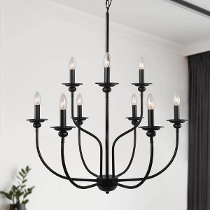 LNC Pict Candle Modern Farmhouse Large Chandelier, 6 Lights/26", 9 Lights/30",Matte Black - 1 of 4
