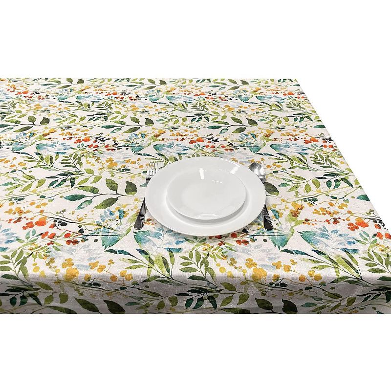 KOVOT Tablecloth Floral 60" x 84" Table Cover for Indoor or Outdoor Summer Spring Fall Flower Design Rectangle Oblong Tablecloth - Green Leaves, 3 of 5