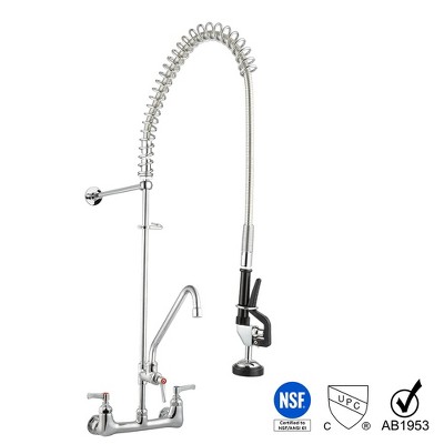 44" Chrome-Plated Brass Wall-Mounted Kitchen Faucet with Pull-Out Spray