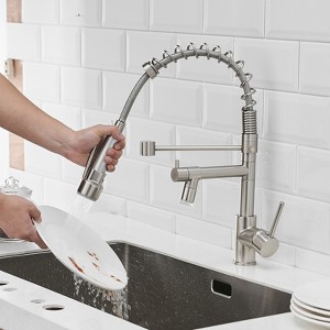 Commercial Black and Nickel Kitchen Faucet, Pull Down Sprayer - 1 of 4