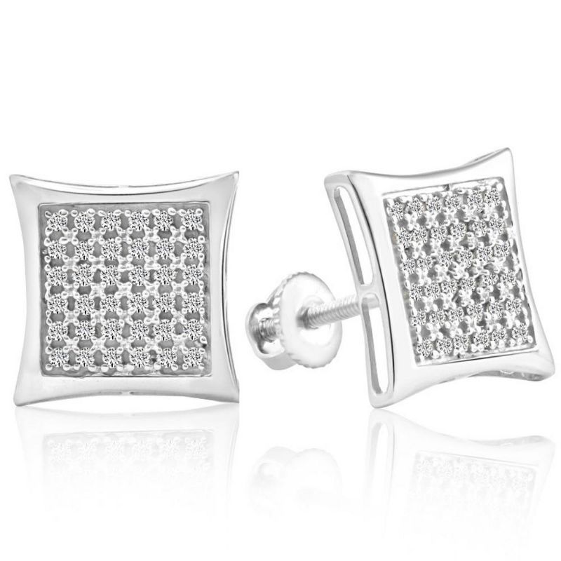 Pompeii3 1/3Ct Natural Diamond Pave Square Framed Womens Earrings in White or Yellow Gold, 2 of 4