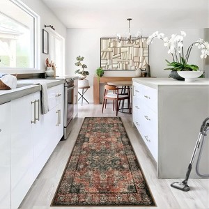 Machine Washable 2x6 Runner Rug Stain-Resistant Hallway Runner with Non Slip Low Profile Kitchen Doorway Bedside Carpet for Mat Laundry Brick Red - 1 of 4