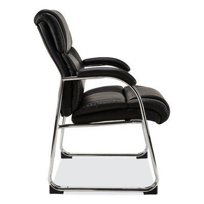 Black Leather Guest Chair with Chrome Base and Fixed Arms