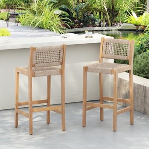 Christopher Knight Home Murley Outdoor Acacia Wood and Woven Rope Bar Stools (Set of 2) - 1 of 4