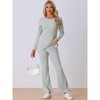 cheibear Women’s Ribbed Knit Long Sleeves Top and Pants Two Piece Pajama Sets - 2 of 4