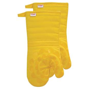 Suits Double Oven Glove, oven mitt with a mustard yellow and grey pattern,  fabric pot holder made in the UK