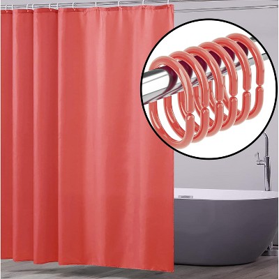 Home Mart Goods Red PEVA Shower Curtain Liner Waterproof & Plastic Rings - 71" x 71"