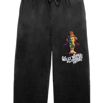 Willy Wonka & the Chocolate Factory (2023) Movie Logo and Top Hat Men's  Black Graphic Sleep Pants-XL