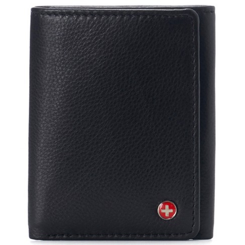 Alpine Swiss Thin Front Pocket Wallet Business Card Case 2 ID Window 6 Card Slot - Black