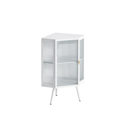 OUTSUPPLY Modern Floor Corner Cabinet with Glass Door, Iron Frame & Storage Shelves for Bathroom, Living Room, Bedroom