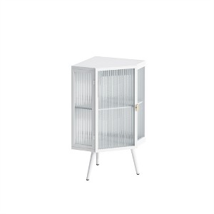 OUTSUPPLY Modern Floor Corner Cabinet with Glass Door, Iron Frame & Storage Shelves for Bathroom, Living Room, Bedroom - 1 of 4