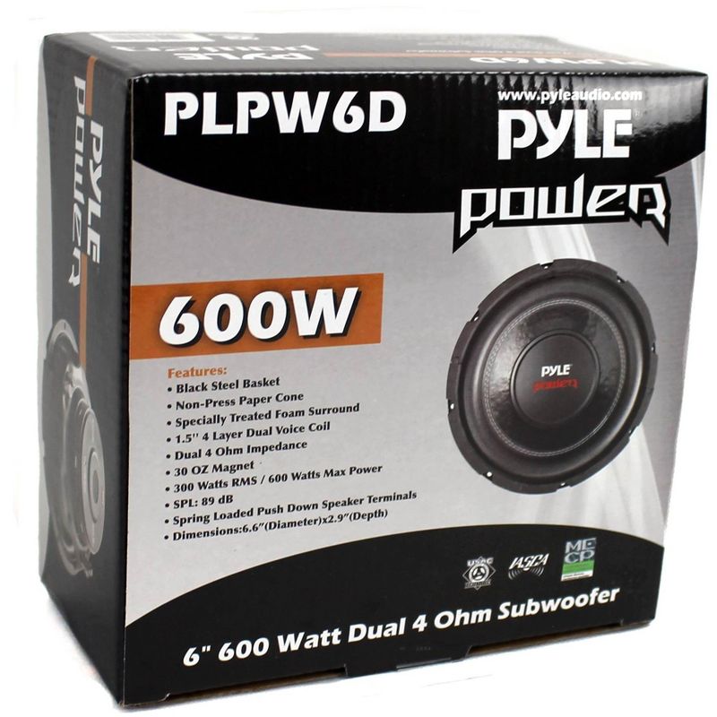Pyle PLPW6D 6 Inch 600W Peak 4 Layer Dual Voice Coil Car MidRange Woofer Audio Speaker, 4 Ohm w/ 89 Decibel Sensitivity, 30 Oz Magnet, Black, 5 of 7