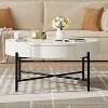 Garvee Coffee Table with Drawers Round Center Table Wood Look Circle Coffee Table Farmhouse Cocktail Table Metal Frame Living Room - 2 of 4