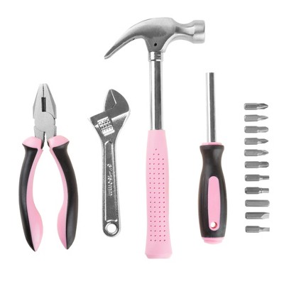 Pink 15-Piece Household Hand Tool Set with Carrying Case