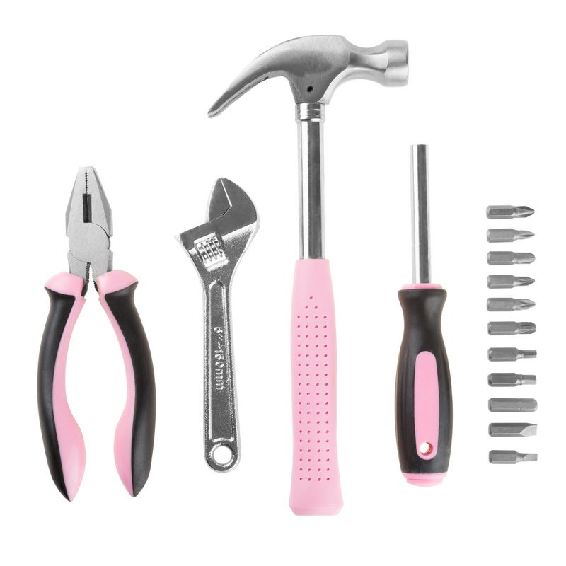 Fleming Supply Household Hand Tool Set Including a Hammer, Wrench, Screwdriver, and Pliers 15pc – Pink, 4 of 7