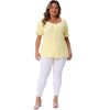 Agnes Orinda Women's Plus Size Gingham 1950s Sweetheart Neck Button Decor Short Sleeve Blouses - 3 of 4
