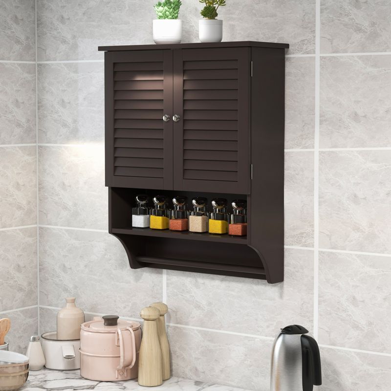 Tangkula Wall Mounted Bathroom Cabinet with Open Shelf & Towel Bar Medicine Cabinet with Double Louvered Doors White/Grey/ Espresso/Black, 3 of 8