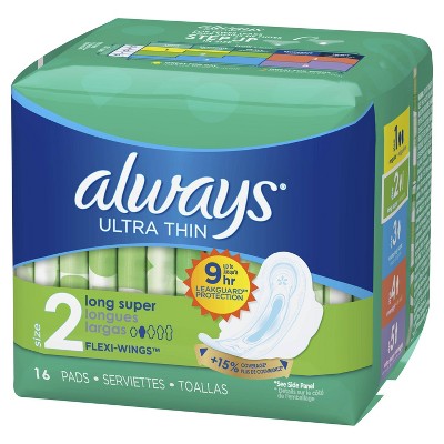 ALWAYS Ultra Thin Size 2 Super Pads With Wings Unscented, 16 Count