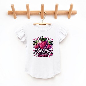 The Juniper Shop Berry Sweet Strawberry Toddler Flutter Sleeve Tee - 1 of 2