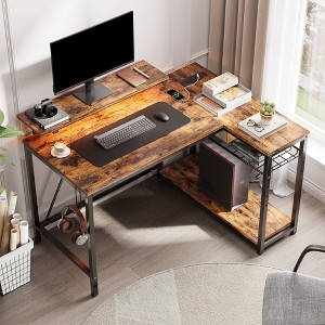Bestier 42" Reversible L-Shaped Gaming Desk with Power Outlets LED Lights and Monitor Stand &Storage Shelves & Hooks for Bedrooms & Home Offices - 1 of 4