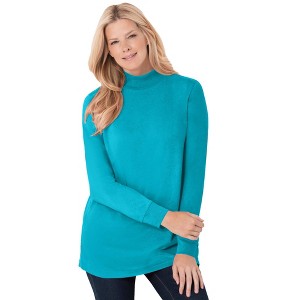 Woman Within Plus Size Perfect Long-Sleeve Mockneck Tee - 1 of 4