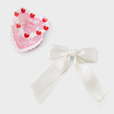 Acrylic Cake Hair Claw Clip with Bow Set 2pc - A New Day™ - Ivory/Pink