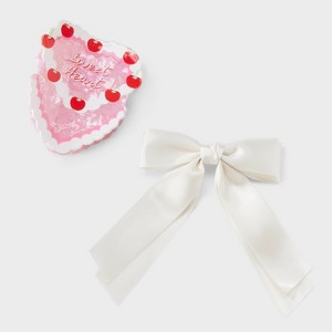 Acrylic Cake Hair Claw Clip with Bow Set 2pc - A New Day™ - Ivory/Pink - 1 of 4
